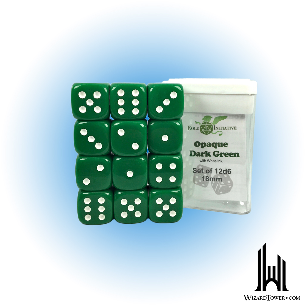 SET OF 12D6 DICE: OPAQUE GREEN/WHITE